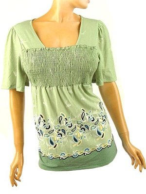 Lime Green Border Print Babydoll Top Plus Size 1X (14/16)