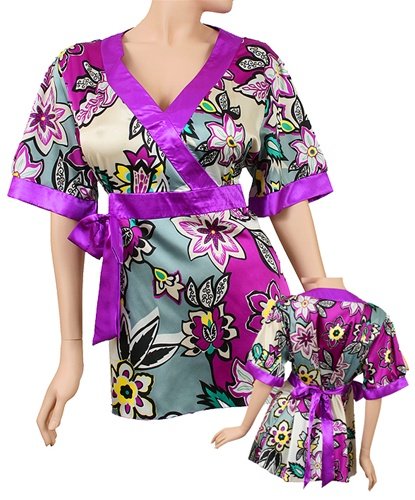 Asian Silk-Blend Kimono Empire Waist Top Plus Size 3X