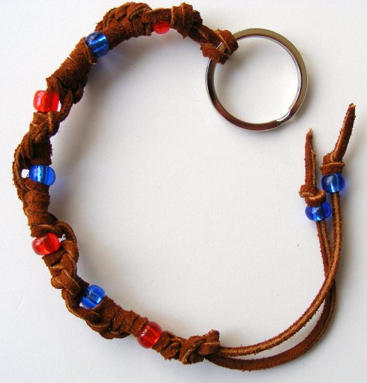 Leather Lacing Key Chain- Brown red & blue #KC0032