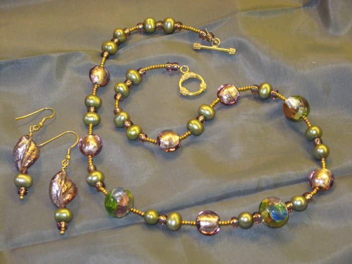 Blue Green and Purple Murano Glass Necklace