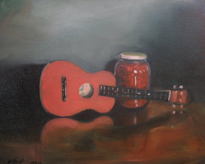 Ukulele and Cherries Original oil painting