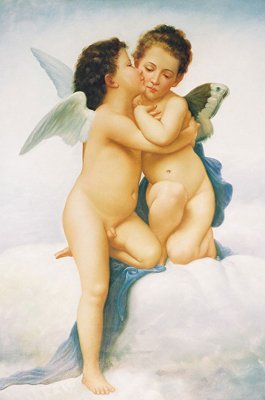 Handmade oil painting - cherubs/Frist Kiss