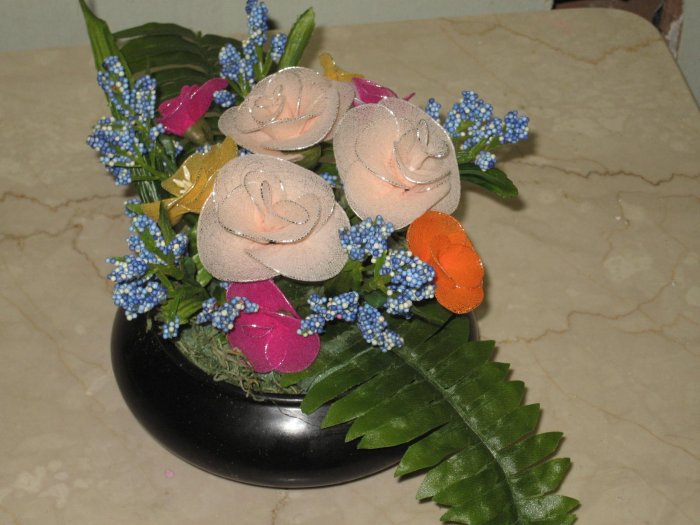 flowers in a ceramic bowl