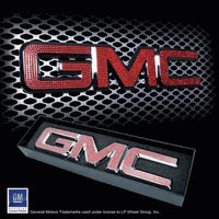 Iced Out EMZ Chrome Grille Emblem "GMC" with Red Crystals, Each