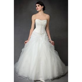 Trumpet Sweetheart Sweep / Brush Train Satin Organza Wedding Dresses for Bride 2009 Style WGY0035