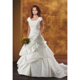 Princess A-line Scoop Chapel Train Satin Wedding Dresses for Bride (HSGX051)
