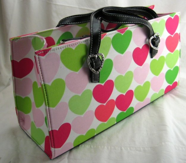 Large Rectangular Canvas Handbags with Rhinestone Heart Buckles