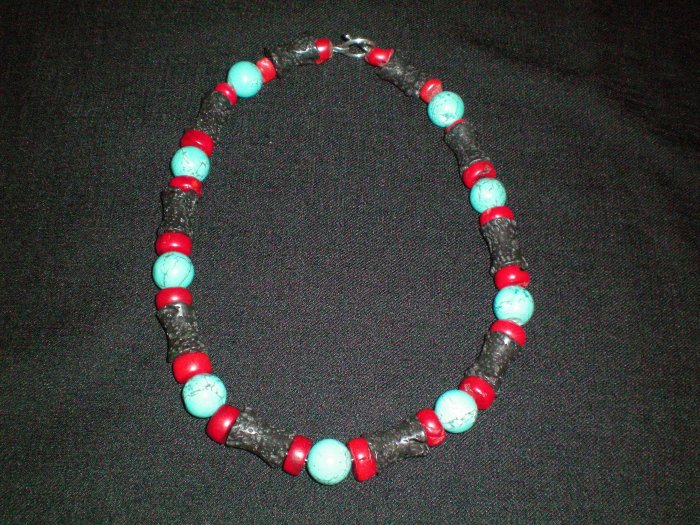 Turquoise, Coral, and Lava stone hand made necklace