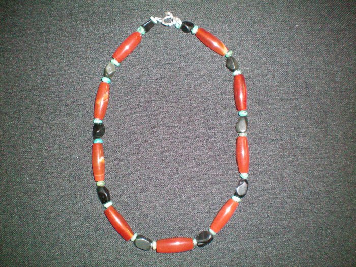Carnelian, Turquoise, and Obsidian hand made necklace