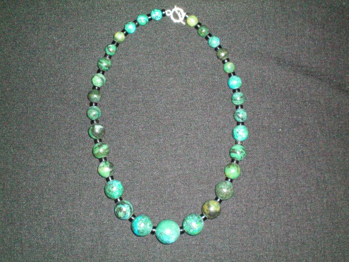 Chryscolla and Obsidian hand made necklace
