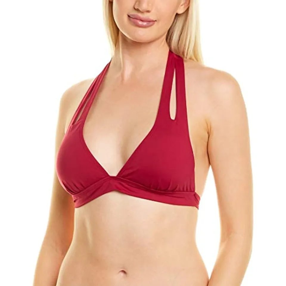 Standard Island Banded Cut Out Halter Bikini Top Red