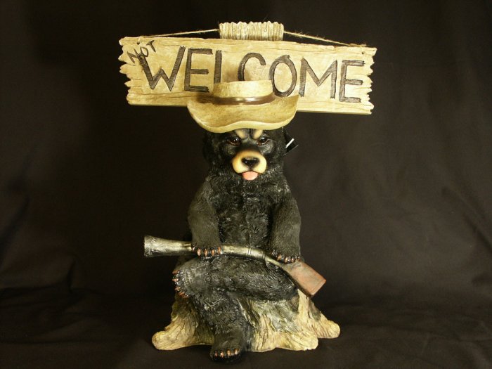 Grumpy Black Bear GO AWAY / Not WELCOME Figurine/Statue