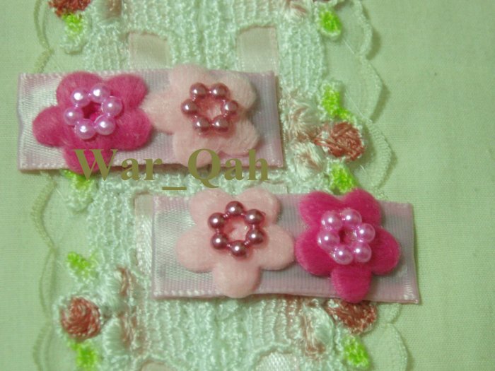 Pair Pink & Mauve Felt Daisies w/Gem Center Clips - Baby, Toddlers, Girls