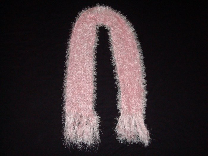 Baby Pink Fun Fur and Silk Threaded Scarf