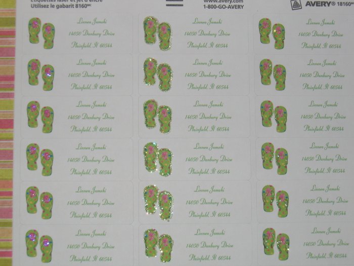 30 glittered flip flop address labels **ON SALE**