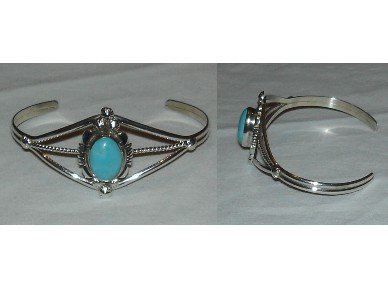 sterling silver bracelet with one natural turquoise stone