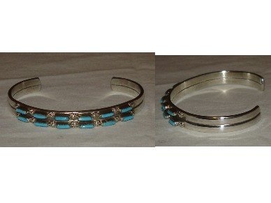 needlepoint natural turquoise on a sterling silver bracelet