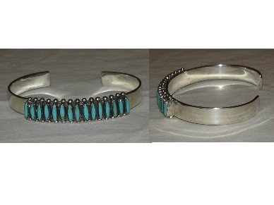 high quality sterling silver bracelet adorned with natural needlepoint turquoise