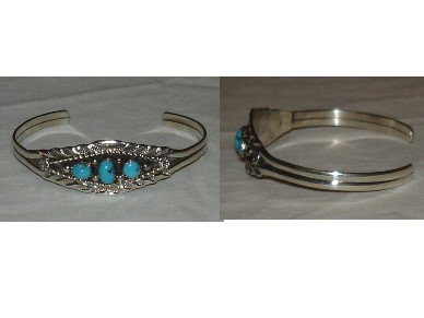 Handcrafted sterling silver bracelet with three natural turquoise stones