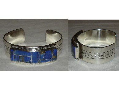 Stunning navajo silver bracelet adorned with LAPIS