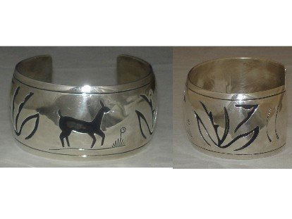 Cuff sterling silver bracelet with deer overlay