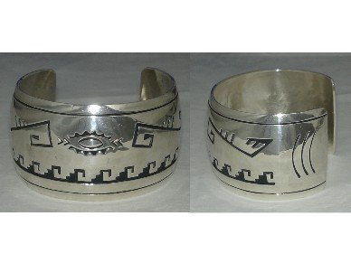 overlay art on HUGE cuff bracelet made out of sterling silver