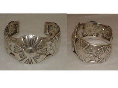 Traditional Navajo Sterling Silver Shield Cuff Bracelet