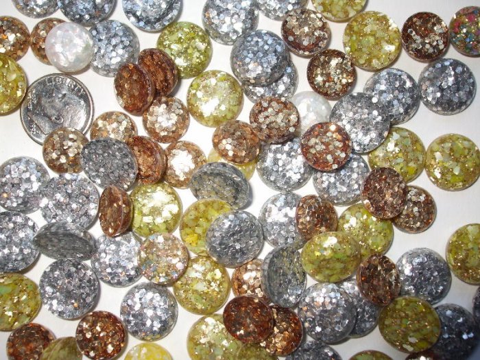 Vintage Silver Gold Multi Color Confetti button Cabochons