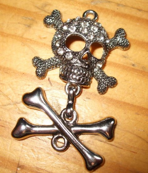 Huge Skull and Crossbone Killer Rhinestone Pendant