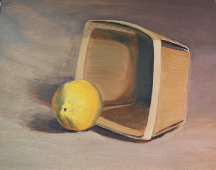 Original Oil Painting Still Life Lemon Fruit Stretched Canvas Art by LJT