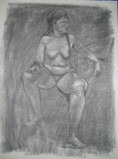 Original Charcoal Drawing Nude Voluptuous Seated Female Art by LJT