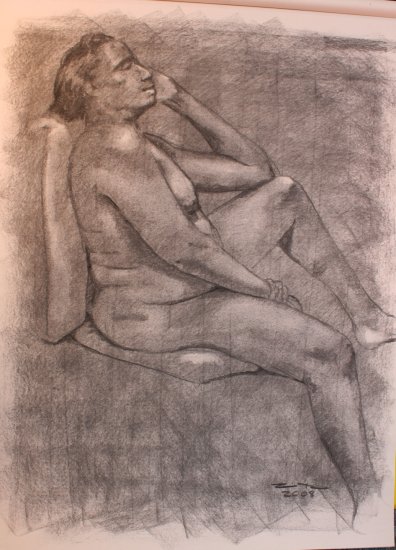 Original Charcoal Drawing Voluptuous Nude African American Woman Art by LJT