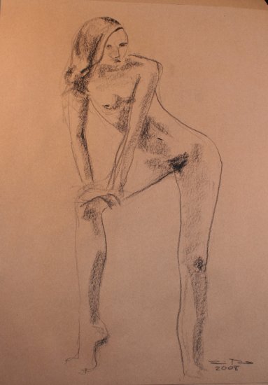 Abstract Original Conte Crayon Drawing Nude Female Abstract Art by LJT