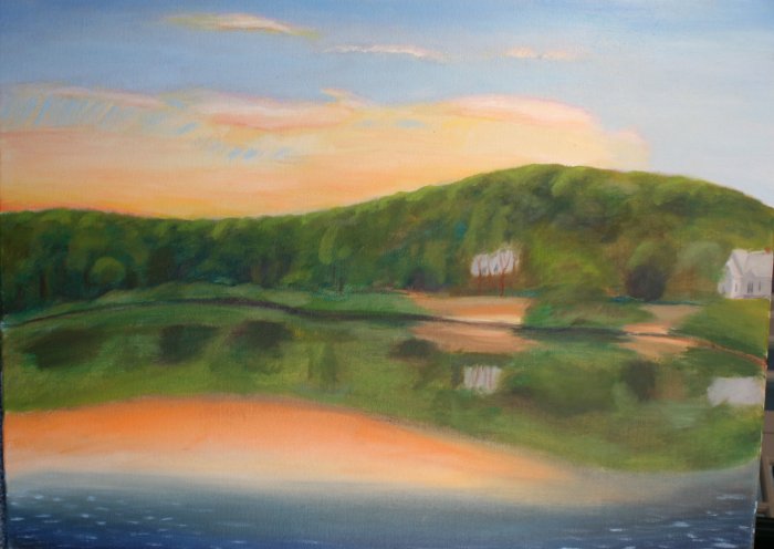 Original Oil Painting Landscape Herring Pond Art by LJT
