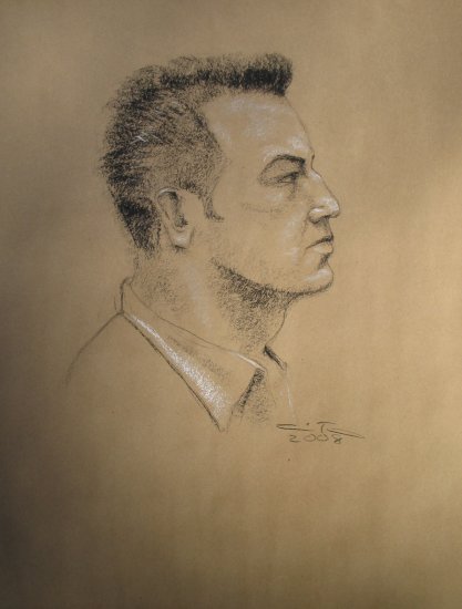 Original Black and White Conte Crayon Drawing Portrait of a Man Art by LJT