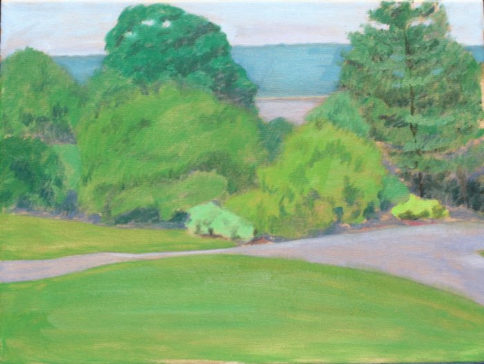 Original Oil Landscape Painting Trees with Path Hudson River Palisades Art by LJT