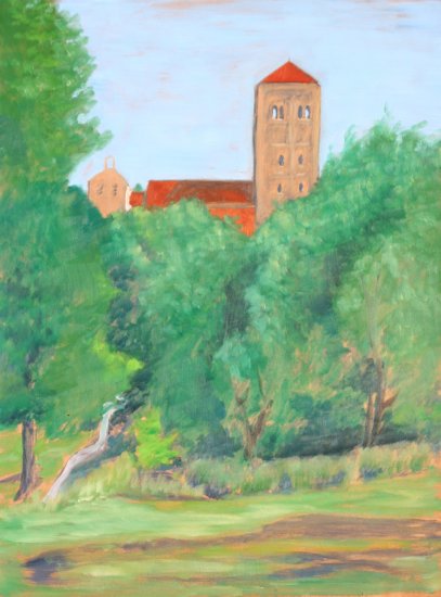 Original Oil Landscape Painting The Cloisters and Trees Art by LJT