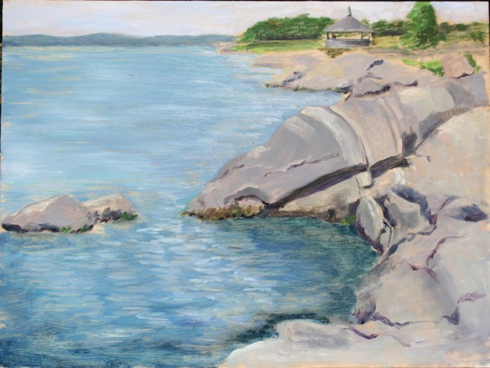 Original Oil Landscape Painting Rocky Shore Water Art by LJT
