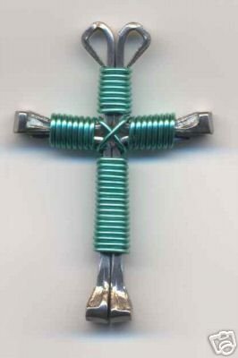 Hand-Made 'NAILS & WIRE' Cross Necklace (Mint Green)