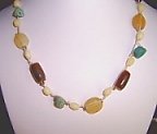 TURQOUISE & WOOD BEAD NECKLACE - free shipping