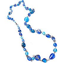 LONG TURQUOISE & BLUES GLASS BEAD NECKLACE - free shipping