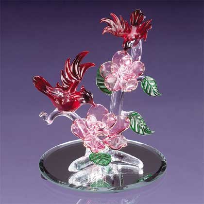 Red Cardinals &Roses In Glass