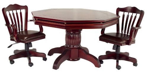 3 in 1 Poker Dining Game Table with 4 Chairs - Cherry Finish