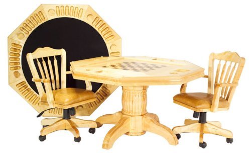 3 in 1 Poker Dining Game Table with 4 Chairs - Natural Maple Finish
