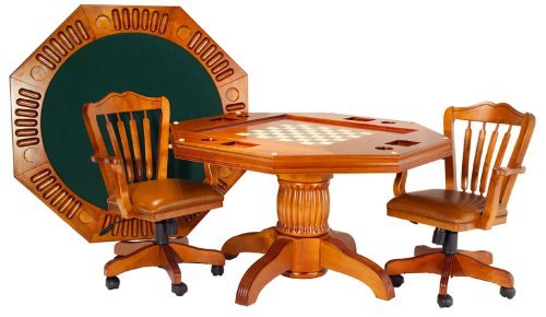 3 in 1 Poker Dining Game Table with 4 Chairs - Honey Finish