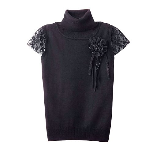 Turtleneck top with lace sleeve