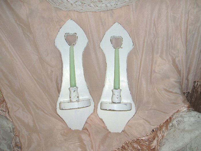 Vintage Shabby White Chic Distressed Candle Sconces