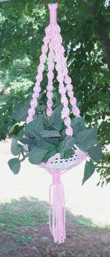 Shabby Pink Macrame Chic Small Plant Hanger 36"