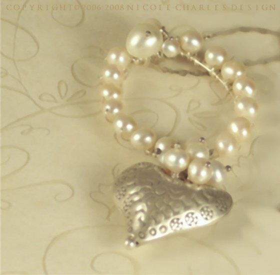 M A R T I N E - - Sterling Silver and White Pearls Heart Pendant on a Sterling Silver Chain