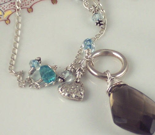 P A U L E T T E - - Smoky Quartz, Apatite, Swiss Blue Topaz, and Fine Silver Necklace